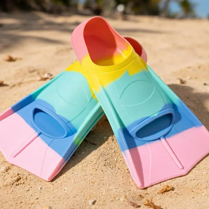 GKV Kids & Adults Silicone Full Foot Swim Fins – Compact Travel Lightweight Short Blade Snorkeling Fins, Diving Flippers, size-M