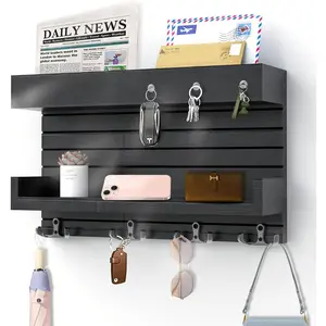 Key Holder for Wall Decorative Wall Mounted Mail Holder with 4 Key Hooks, Wooden Key Rack Mail Sorter Organizer, Double Shelf Key Hanger Mail Key Organizer, Rustic  Decor for Entryway Hallway