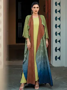 Fashion Gradient Color Abaya Long Robe, Elegant Pattern Design, Perfect for Parties and Ramadan, Loose Fitting Slimming Dress