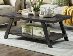 Athens Contemporary Replicated Wood Shelf Coffee Table in Charcoal Finish