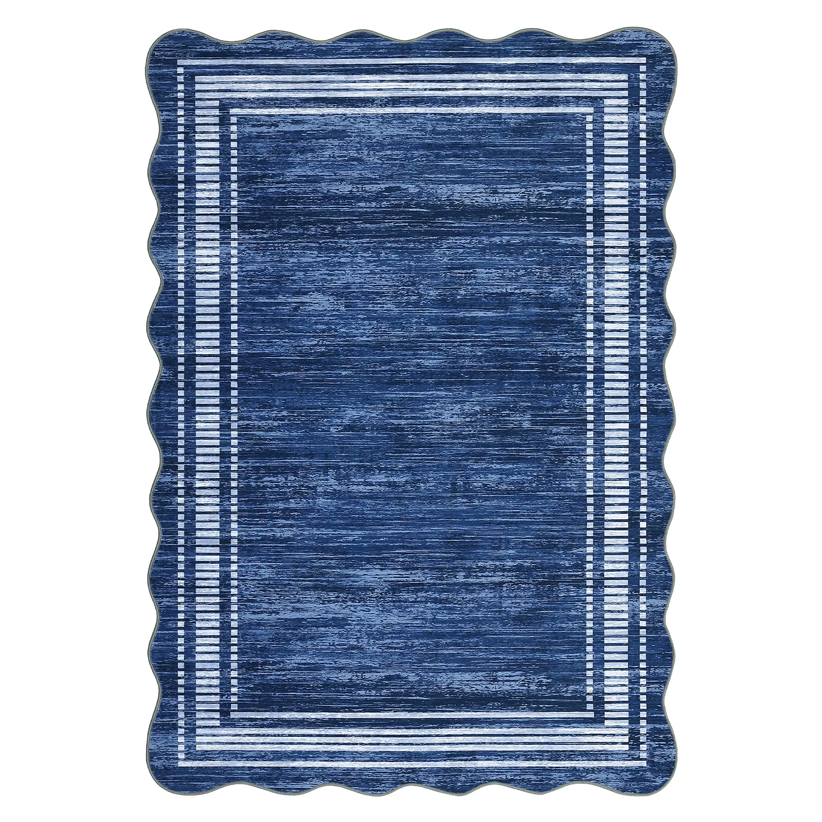 5 x 7 ft Polyester Navy Oblong Curvilinear Grippy Geometric-Bordered Machine-Washable Area Rug, Rugs for Living Room, Living Room Decor for Bedroom, Living Room Rugs