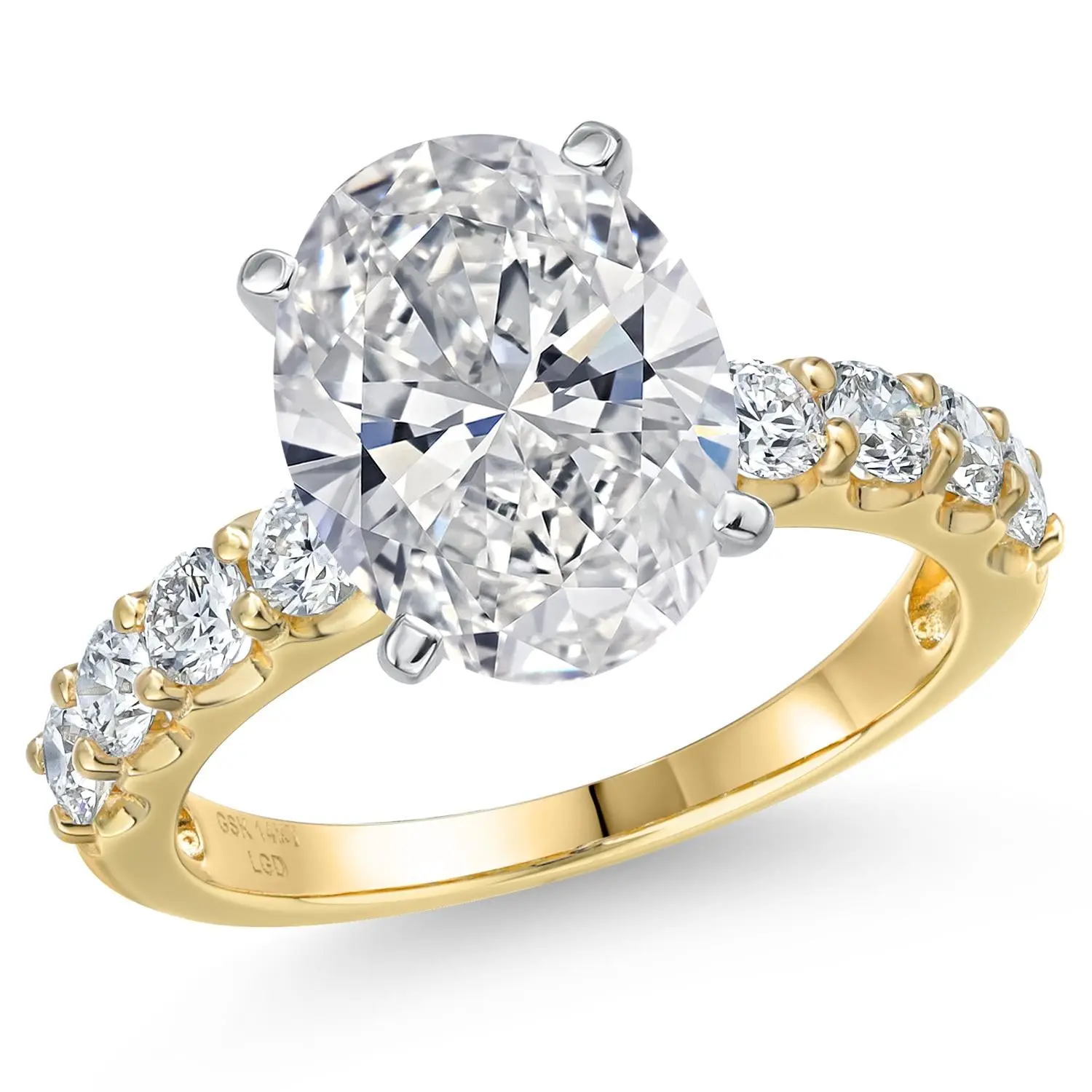1.88 to 5.88 Cttw IGI Certified Lab Grown Diamond 14K Yellow and White Gold Engagement Ring For Women | Oval Cut | D-E Color | VS1 Clarity | Wedding Anniversary Ring