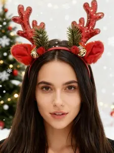 Christmas Headbands Christmas Hairband Bow Reindeer Hair Hoop Headbands Costume Headwear Accessories Glowing Hair Hoop For Christmas Gift 2025 Holiday Party For Kids Women Men Christmas Holiday Parties Favors