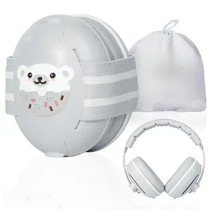 2-in-1 Baby Ear Protection for Babies Infant up to 48 Months, Baby Noise Cancelling Headphones with Cute Bear Design, Ear Muffs Noise Protection with Non-Slip Band for Airplane Travel Sleep, Gray