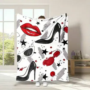 Fashionable Lip-Shaped Rug in Country Style with Floral Design Soft and Insulating Wool Blanket Suitable as a Birthday Gift Home Present Wedding Gift or Commemorative Blanket Personalized Photo lola blush comfort Coquette Flannel Funny Face celebration