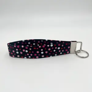 Black & Pink Polka Dot Keychain Wristlet, Key Fob Lanyard, Retro Keychain, Y2K, Handmade