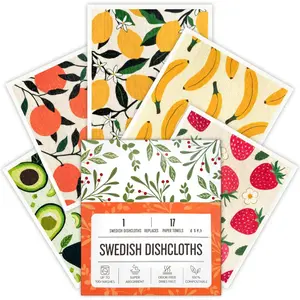 Swedish Dishcloths for Kitchen 5 Pack Super Absorbent Reusable Paper Towels Washable Biodegradable Quick Drying Dishwasher Safe Compact Design Cleaning Wipes