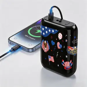 5000mAh Lithium-Ion Power Bank, 22.5W Fast Charging Portable Charger with Cables, LED Indicator, Neon Cool Lighting Effects, Tech Gadgets for Smartphones, Teenage Boy Gifts Travel Essential-Celebrating the 250th Anniversary of Independence
