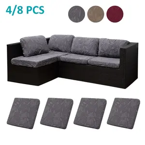 Floral Pattern Jacquard Fabric Sofa Cushion Covers Set, Weather Resistant Cushion, Elastic, Indoor Outdoor Use, Suitable for Home Patio Balcony Garden, Stretch Outdoor Cushion Covers
