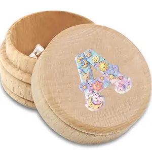 Wooden Tooth Storage Box, Durable Circular Container for Baby Teeth, Personalized Collectible Protector, Multifunctional Souvenir Gift