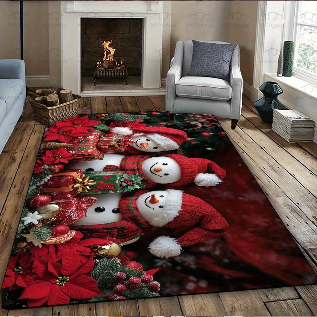 Christmas Stain-Resistant Easy-Clean Snowman Area Rug - Large Indoor Outdoor Rug with Festive Look for Patio/Living Room, Holiday Gift