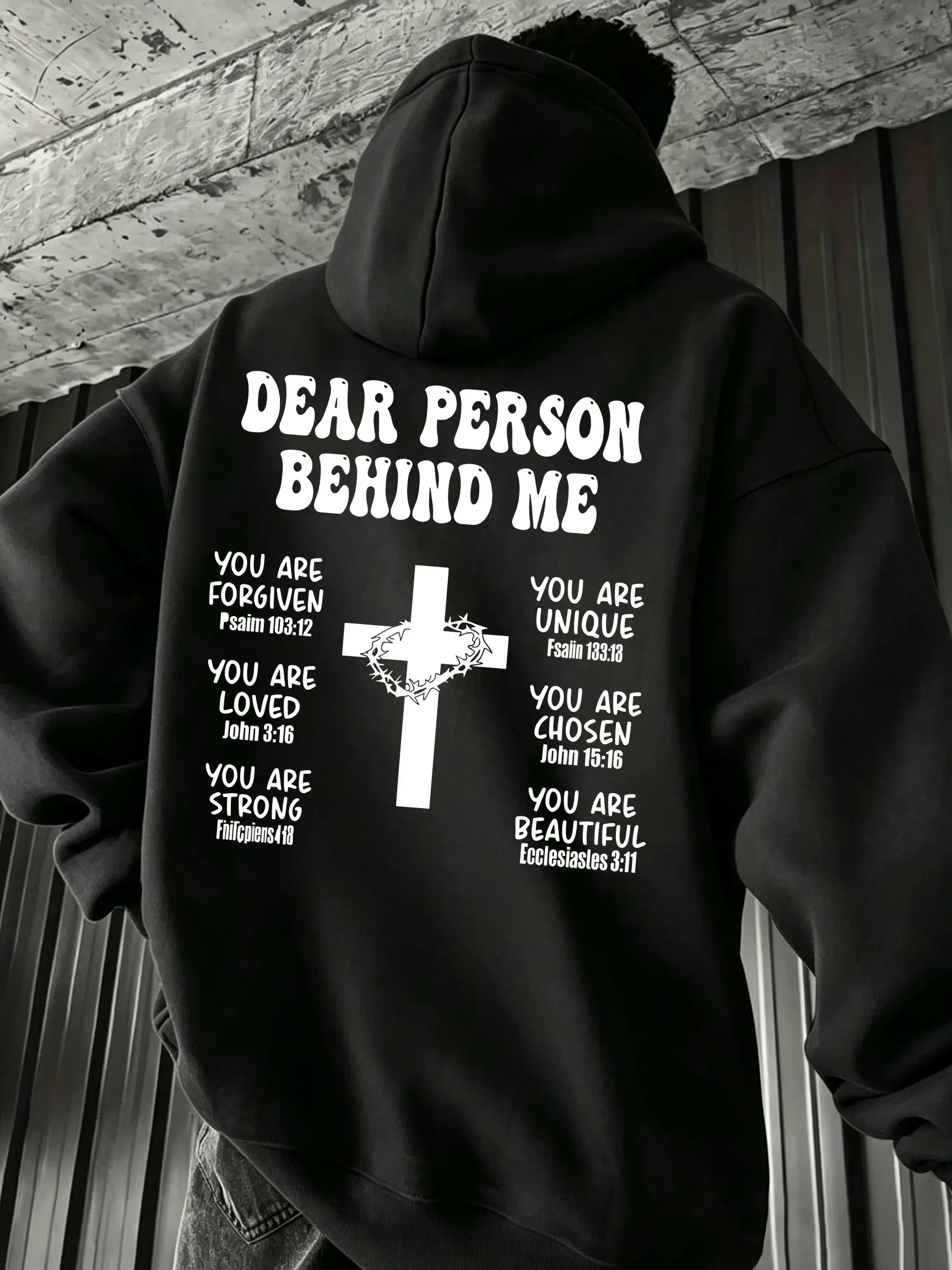 Dear Person Behind Me Hooded Sweatshirt with Inspirational Back Text and Cross Print – Stylish Pullover Hoodie 【Runs small, order one size up】