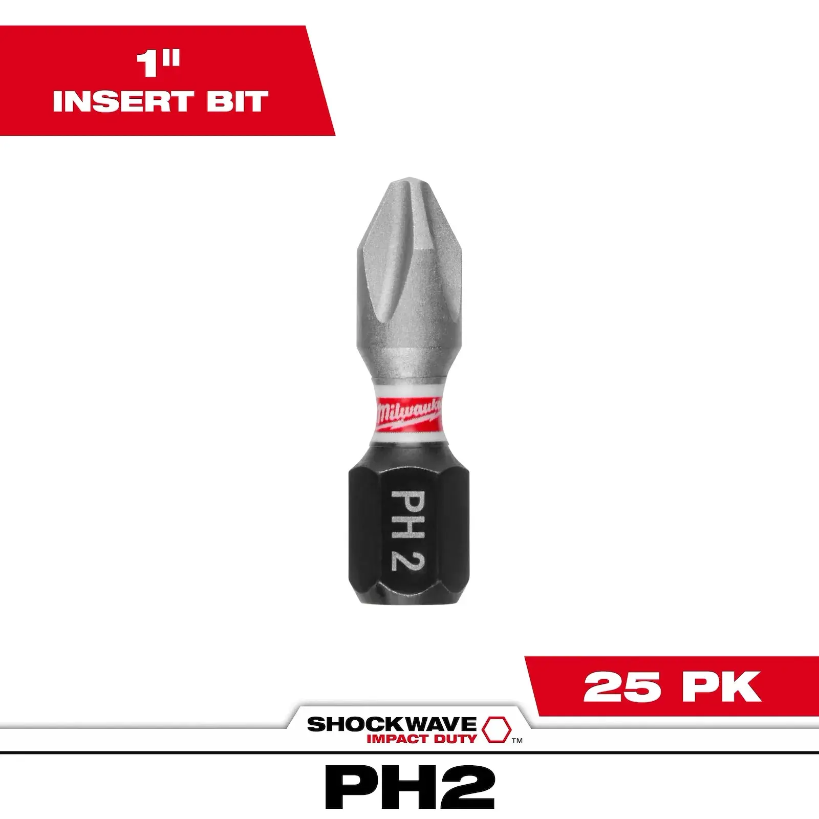 Milwaukee 48-32-4604 25PC SHOCKWAVE™ Impact Duty 1" Phillips #2 Insert Bit