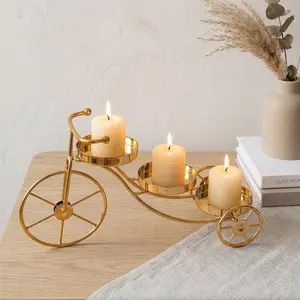 Elegant Three-Wheeled Metal Candle Holder, Vintage Iron Art Design, Romantic Dinner and Bedroom Decor, Ornamental Candle Accessories
