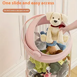 1 Modern Stackable Plastic Storage Box with Waterproof Lid - Multi-functional Plush Toy Organizer, Transparent Tube Design, Space-saving Oval Container, Suitable for Home and Bedroom Decoration, Christmas and Birthday Gift Ideas, Mixed Color Design, Toy S