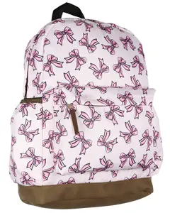 Pretty Pink Bows Coquette Ribbon Backpack Faux Leather Bottom Laptop Tech Sleeve Girls Travel 16" School Book Bag