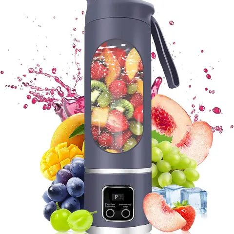 Compact Vegetable Juicer Fruit Juice Extractor Portable Personal Blender for Shakes & Smoothies - USB Rechargeable 3-Speed Electric Small Juicer with 12-Blade Ice Crusher & Digital Display, 15.2oz Ideal for Home, Travel & Gym leak proof design