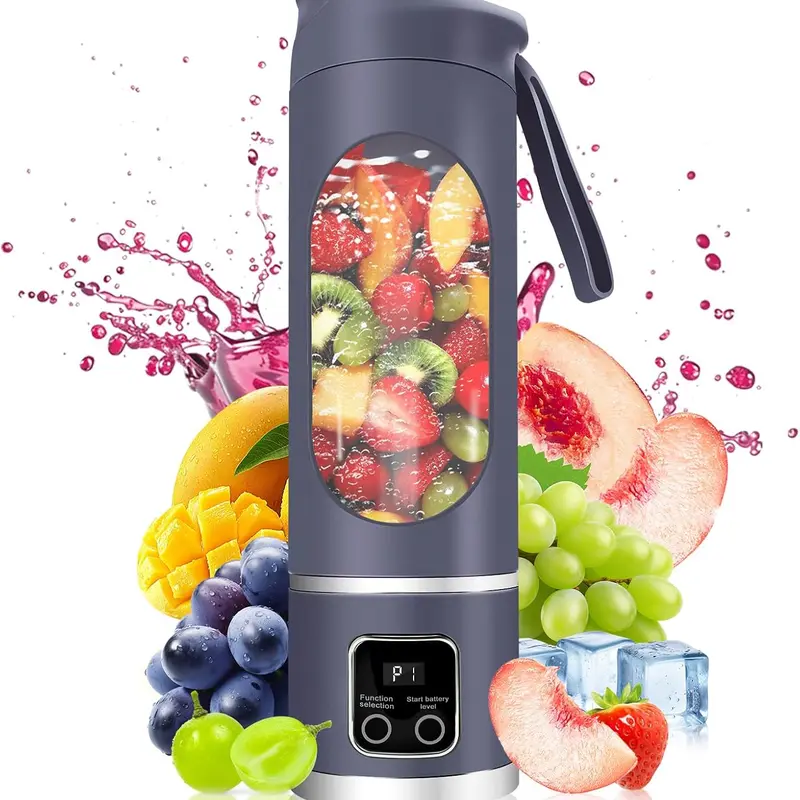 Compact Vegetable Juicer Fruit Juice Extractor Portable Personal Blender for Shakes & Smoothies - USB Rechargeable 3-Speed Electric Small Juicer with 12-Blade Ice Crusher & Digital Display, 15.2oz Ideal for Home, Travel & Gym  leak proof design