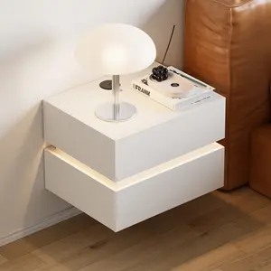 Homary Lumio White 2-Drawer Floating LED Nightstand with Charging Station Homary Lumio White 2-Drawer Floating LED Nightstand with Charging Station