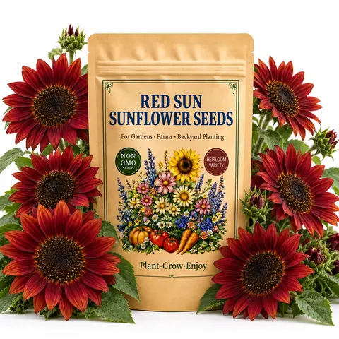100 Red Sun Sunflower Seeds for Planting, Deep Burgundy Flowers for Sunny Outdoor Garden Beds