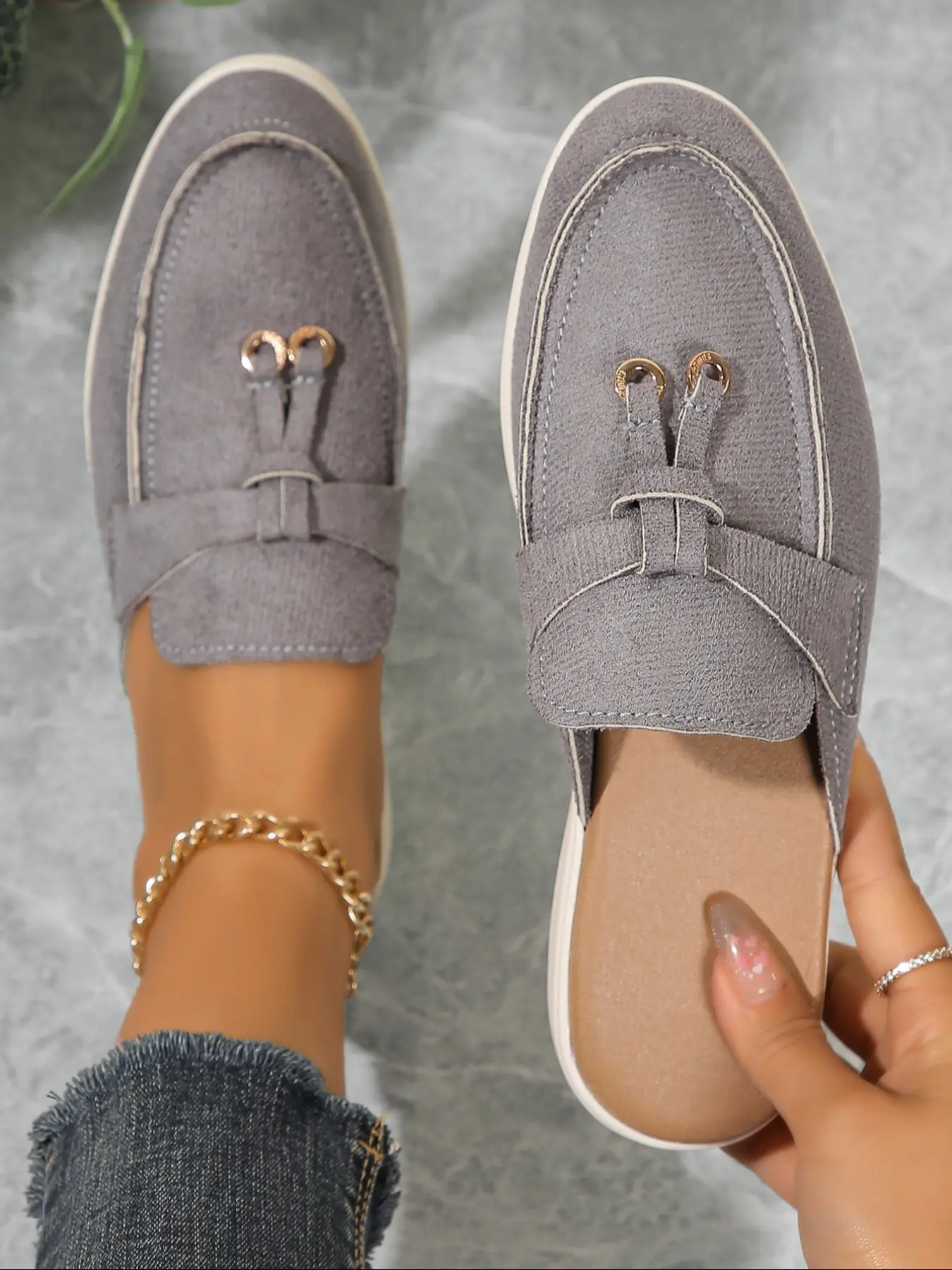 Women's Fashion Slippers, Casual Comfortable Flat Sandals, Flat Sandal Shoes, Daily Wear, Lightweight Breathable Suede Mules, Streetwear Mules, Strap Mules, Footwear