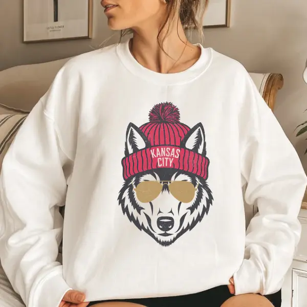 Kansas City Football Sweatshirt, Wolf Mascot Sweater, Trendy Kansas City Fan Football Crewneck, Kansas Game Day Sweatshirt