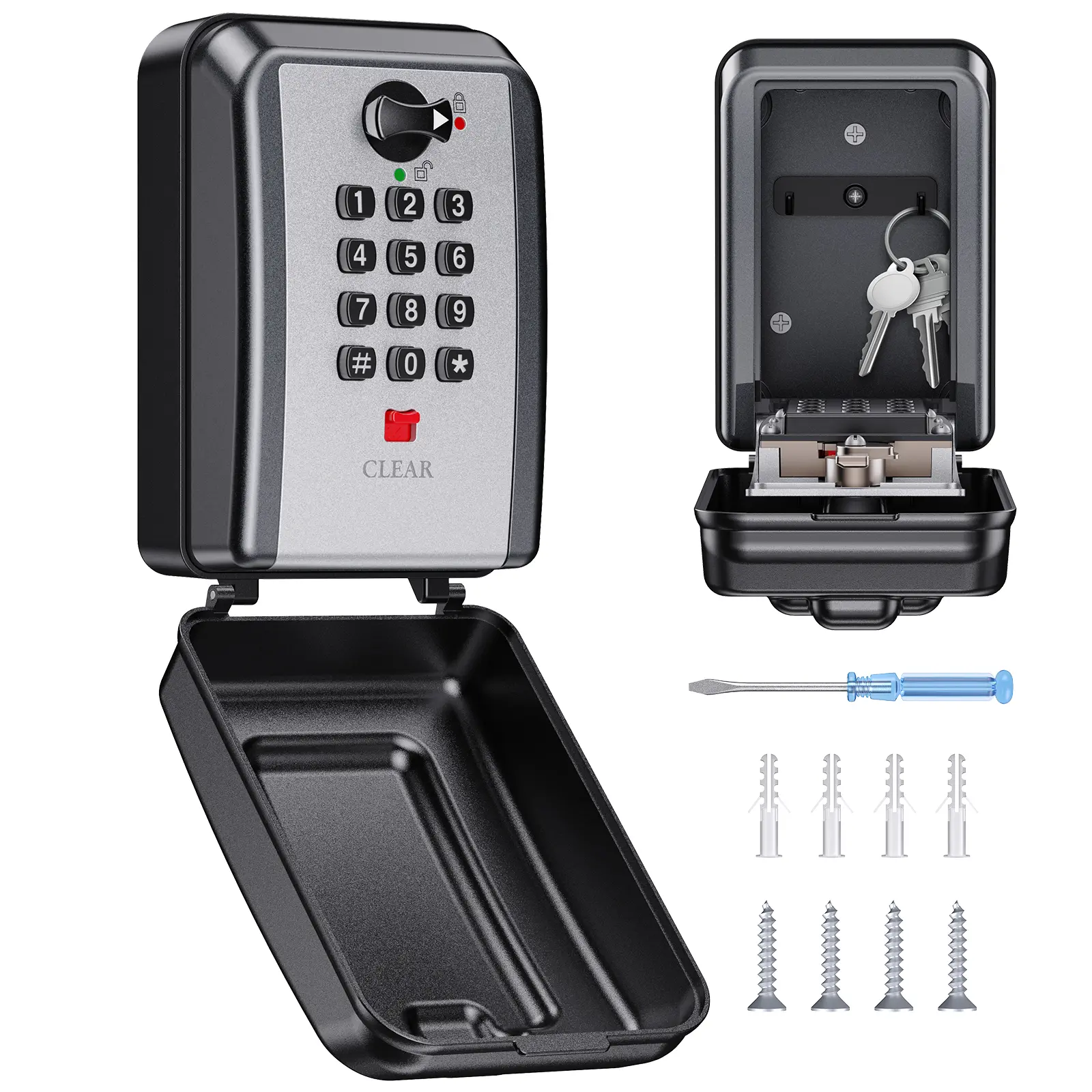 Wall-Mounted Key Lock Box, 12 Digit Combination Lock Box for Keys with Resttable Code, Large Capacity & Weatherproof Outdoor Lockbox, Spare Key Safe Storage Lock Box for Home, Office, Garage