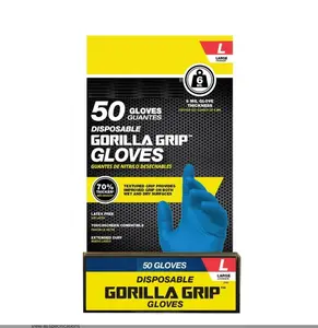 Disposable Nitrile Gloves, Blue, 50 Count Traction Grip, Male, Large