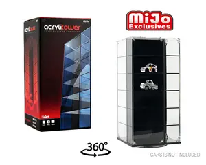 Showcase 1:64 Acrylitower 24-Car Display Desk Top Spinner with Magnetic Covers (6.5″x 6.5″x13.5″) – Black – MiJo Exclusives