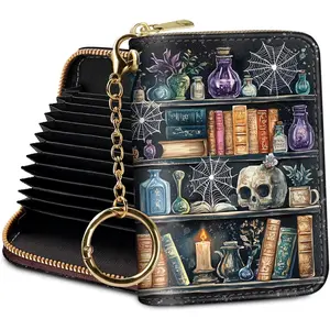 Credit Card Holder RFID Wallet, Small Card Holder Wallet for Women with Keychain Zipper, Funny Leather Print Credit Card Wallets Accordion Gift