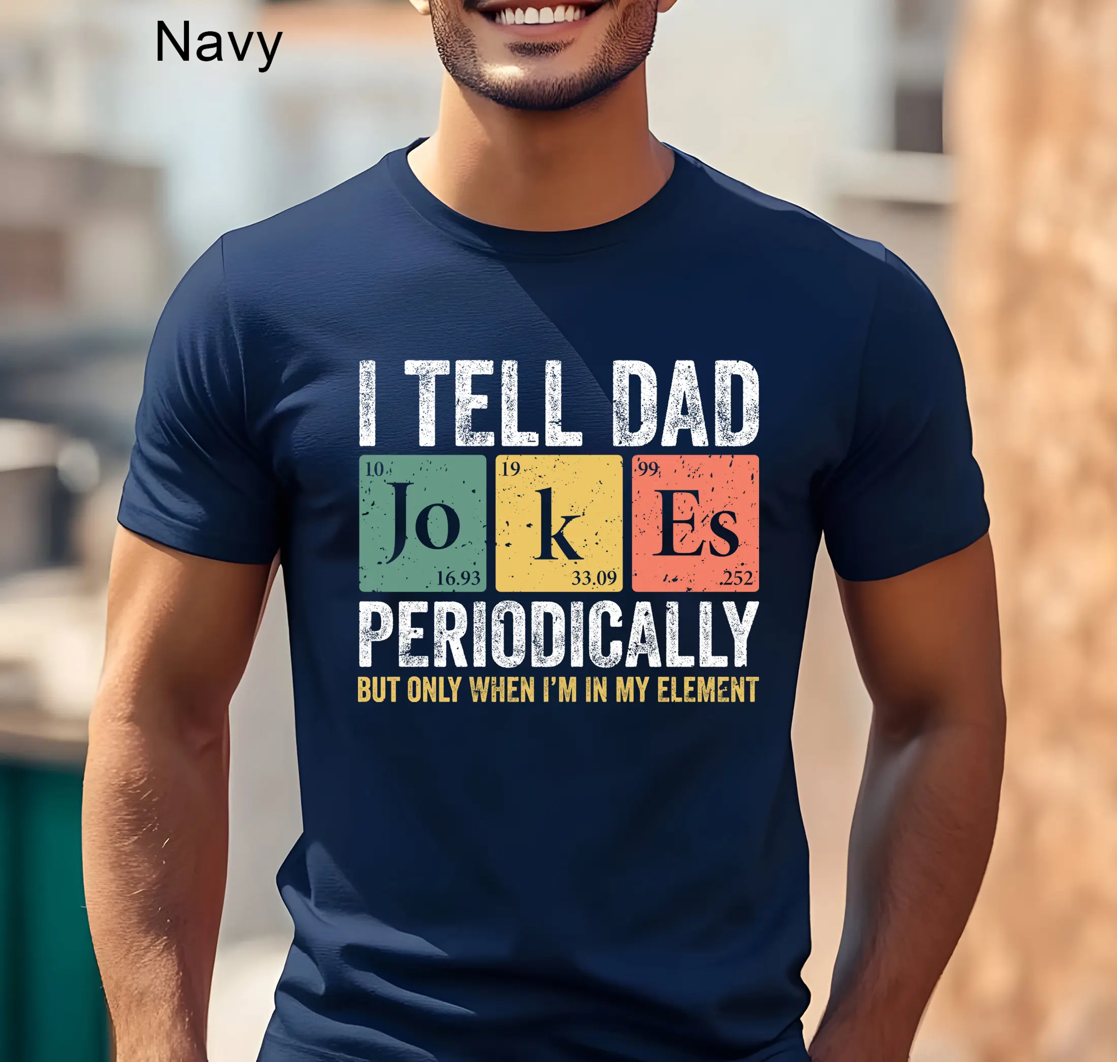 Men's Shortsleeve Tops with Funny Periodic Table Pun, Breathable 100% Airlume Cotton, Father's Day Dad Joke Gift for Science Lovers