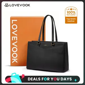 LOVEVOOK ELEVATE Series Top-Grain Leather Tote--100% Cowhide Casual Commuter Bag with V-Neck Design & Laptop Compartment Perfect for Office & Business Travel DealsForYouDays