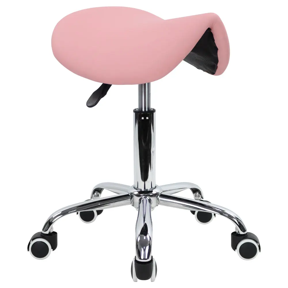 KKTONER PU Leather Rolling Saddle Stool, 360-Degree Swivel Height Adjustable Chair with Wheels for Salon, Office & Commercial Furniture (Pink)