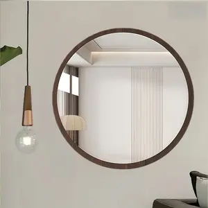 1pc, 2D modern minimalist style round home decorative wall mirror 'wood + acrylic mirror' - self-adhesive wall mirror - romantic wedding festival scene decorative mirror - dressing table makeup mirror - home decorative mirror - easy to install