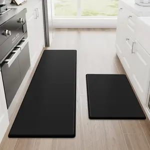 2PCS Kitchen Mats Set Cushioned Anti Fatigue Kitchen Rugs Non Slip Waterproof Kitchen Floor Mats for Standing Desk Kitchen Office 17.3x30 and 17.3x47 Black Durable Comfortable Easy Clean Floor Rug Set