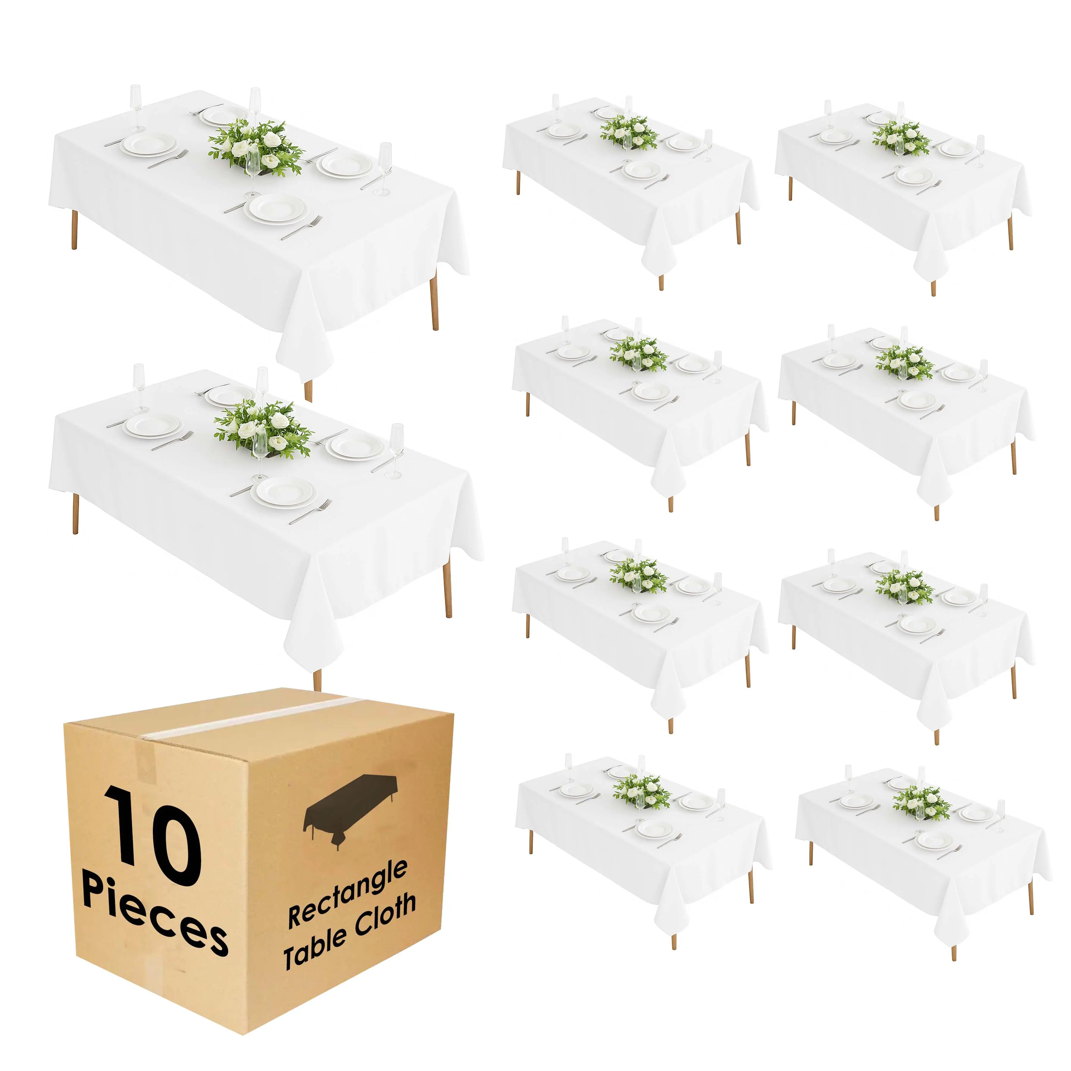 Craft And Party 10 Pack 60" x 102" Rectangle Premium Tablecloth Wrinkle Free Washable Polyester Tablecloths for Kitchen Dining Wedding Birthday Party Buffet Restaurant Banquet