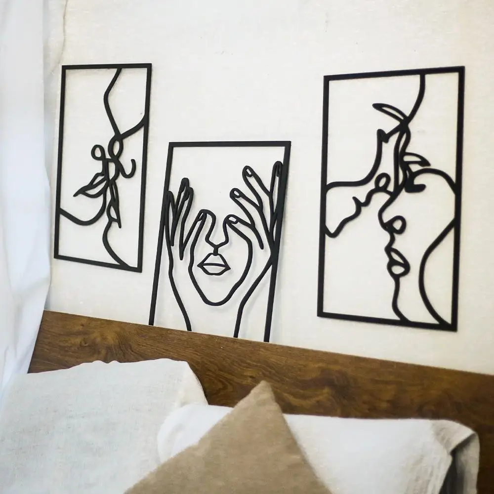 Abstract Wood Wall Art Decor, 3 Counts Minimalist Woman Modern Decor Line Art Wall Sculpture, Home Hanging Decor for Kitchen Bathroom Living Room