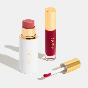 Ogee Midnight's Kiss Duo - Rose Quartz Matte Face Stick & Thistle Sheer Lip Gloss for Natural Radiance & Vibrant Pink Lip Color