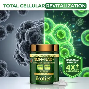 IKOTIET Pure NAD+ with NMN & CoQ10 Supplement - High Dose Liposomal NMN with Calcium AKG for Cellular Energy & DNA Repair, Anti-Aging Liposomal NAD Plus Capsules, 60 Count + Free Trial Pack