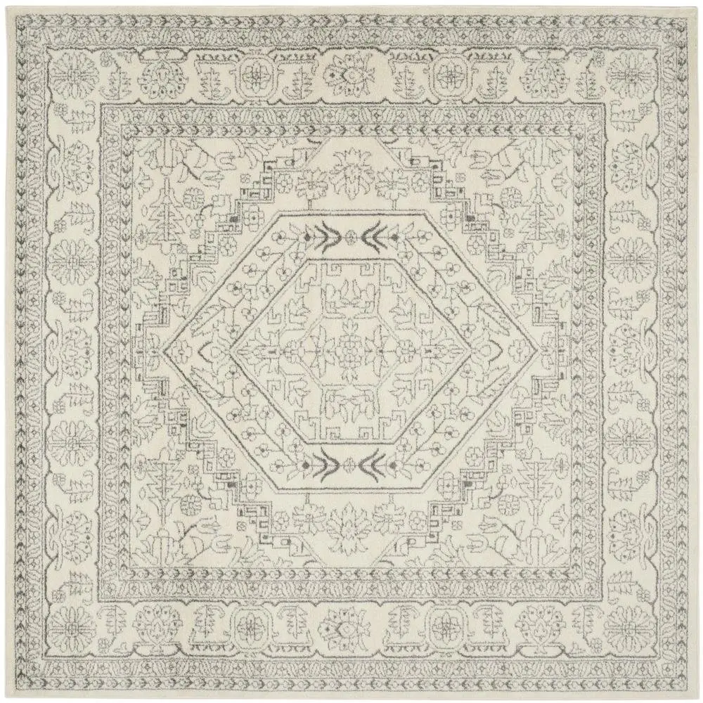 Ivory and Silver 8-Foot Square Single Rug - Polypropylene Pile, Power-Loomed, for Room Decor, House Decor, Indoor Space Use