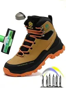 Men's Anti-smash Safety Work Boots, Tactical Work Boots, Lightweight High Top Steel Toe Sports Shoes, Waterproof Hiking Boots for Outdoor Use, Closed