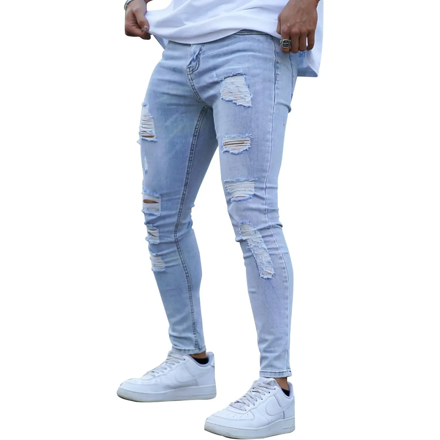 GINGTTO Men's Ripped Skinny Jeans Stretch Slim Fit Tapered Leg