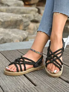 Women's Fashionable Braided Rope Design Sandals, Casual Comfortable Flat Sandals for Beach, All-match Sandals for Daily Wear, Girl