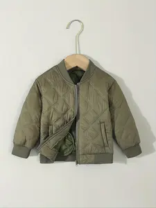 Boy's Solid Pocket Zip Up Quilted Lined Jacket, Casual Long Sleeve Baseball Collar Outerwear for Fall & Winter, Kids Clothes for Daily Wear, Casual Jackets