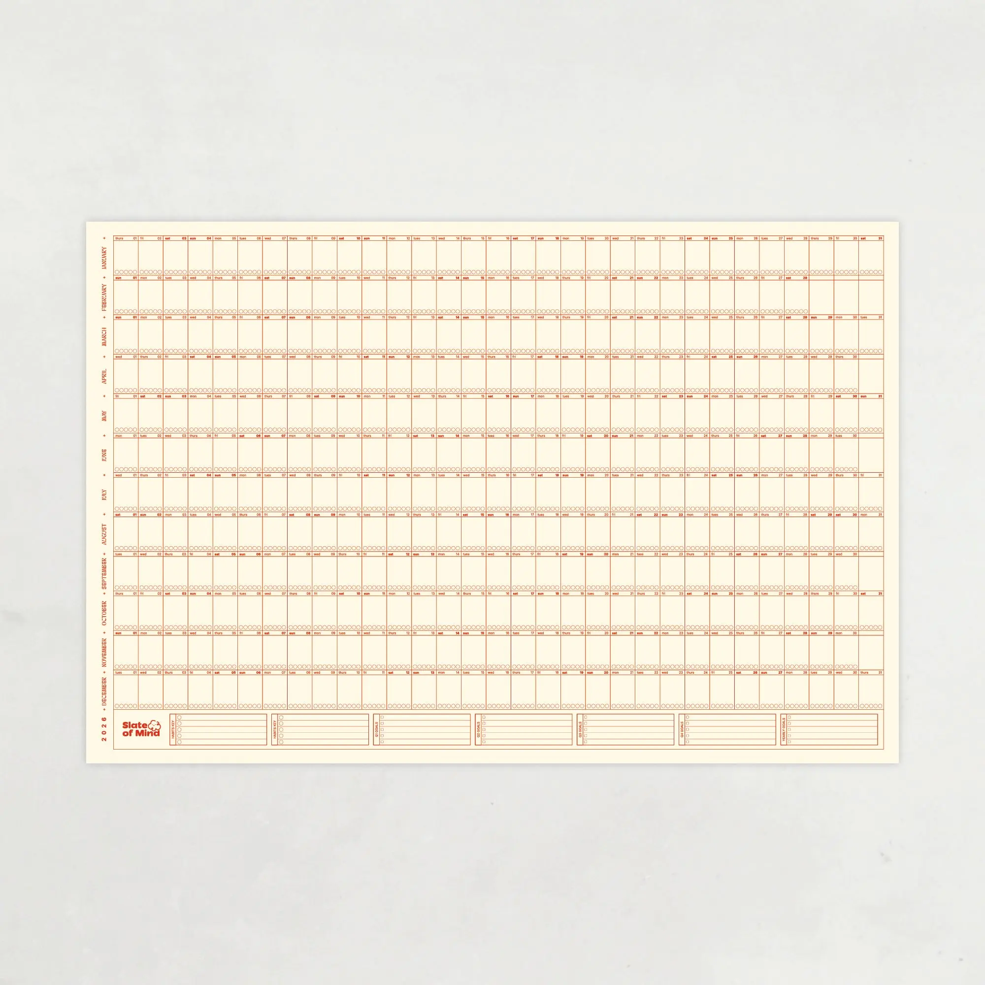Cadence Calendar in Strawberry + Cream | 2026 Yearly Wall Calendar