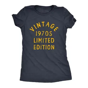 Women’s Vintage 1970s Limited Edition T-Shirt, Funny Retro 70s Theme Tee, Cute Classic Graphic Shirt for Ladies, Casual Navy Fashion Top