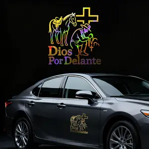 Dios Por Delante Holographic Car Decal - Christian Spanish Cars Accessories for Truck & SUV - Waterproof Vinyl Faith Sticker for SUV/Laptop - Gift for Latino Family Car Sticker men