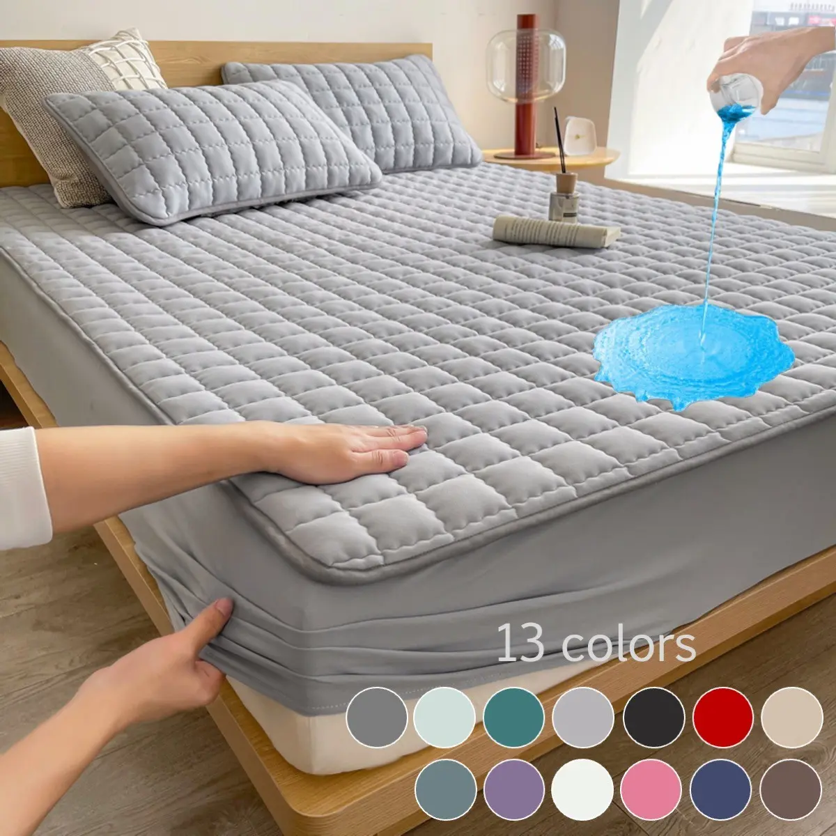 2pcs/3pcs, Waterproof Mattress Cover, Quilted Mattress Protector Set – Fitted Sheet & Bed Skirt Combo for Queen Mattress, Deep Pocket Design, Noiseless Breathable & Stain-Resistant, Machine Washable, Includes Pillowcases, For Bedroom, Kids