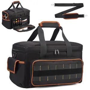 Heavy Duty 17 Inch Tool Bag, Oxford Fabric Waterproof Tool Tote with Multi Pockets, Wide Mouth Design & Adjustable Shoulder Strap, Portable Tool Storage Organizer for Electrician, Mechanic, Carpenter and HVAC Use