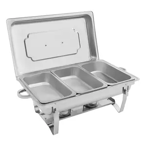 CNCEST 3-Compartment Chafing Dish Buffet Set Stainless Steel Food Warmer with Lid Fuel Holders Catering Set for Family Parties Weddings Christmas